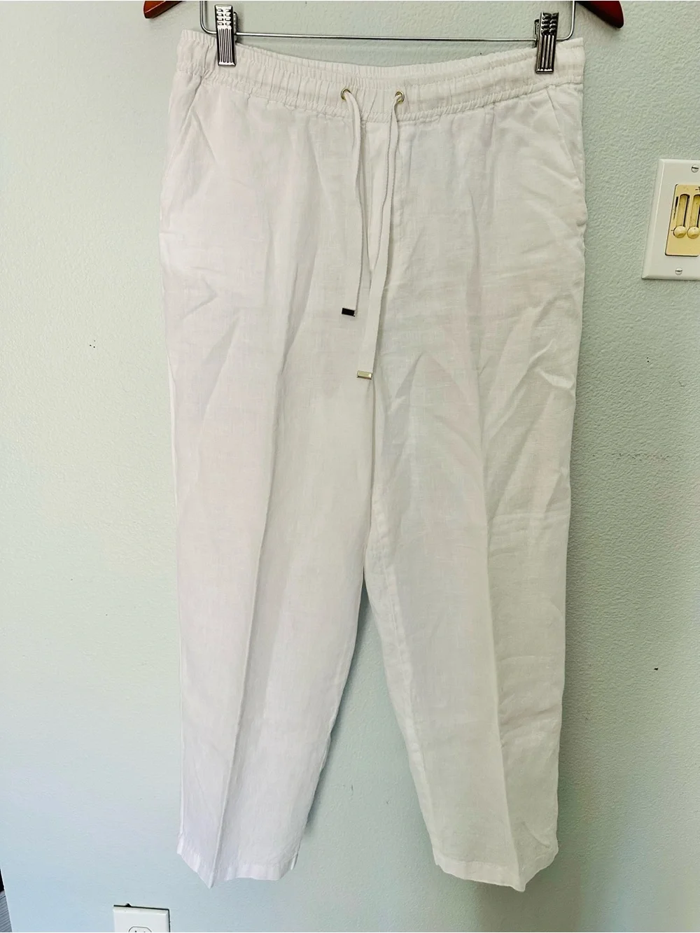 Mango Women's White Drawstring Linen-Blend Chinos